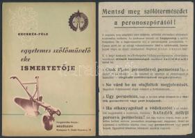 1953-1956 "Mentsd meg szőlőtermésedet a peronoszpórától!" szórólap + Kecskés-féle egyetemes szőlőművelő eke ismertetője