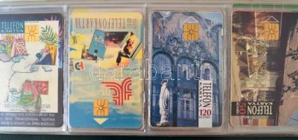 97 db telefonkártya különböző országokból, berakóban