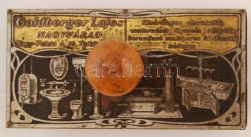 cca 1910 szecessziós réz lemezes tapper, "Goldberger Lajos Nagyvárad" felirattal, 13×7 cm/...