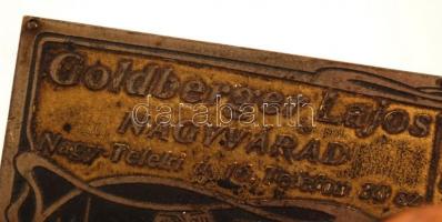 cca 1910 szecessziós réz lemezes tapper, "Goldberger Lajos Nagyvárad" felirattal, 13×7 cm/...