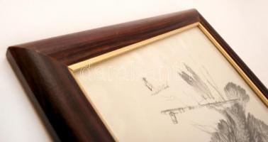 Modern képkeret üveggel, benne indiános nyomat, belső méret:35x27cm