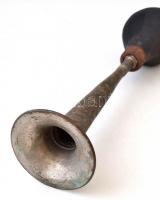 Régi működő autósduda, réz-gumi, h:36 cm