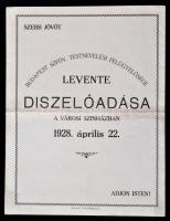 1928 Újpest. Meghívó és műsorplakát a Levente intézményt bemutató díszelőadásra. 55x25 cm