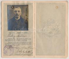 1922 Békéscsaba, A Magyar Királyság által kiállított fényképes útlevél / Hungarian passport