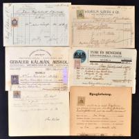 cca 1872-1943 Vegyes okmány tétel: leginkább számlák, nyugtatványok, cca 14db, különböző méretben és...