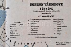 1922 Sopron vármegye térképe, kiadja a Magyar Földrajzi Intézet Rt., 26x34 cm