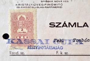 1939 Gupa Részv. Társ. Kassa, rajzos számla, okmánybélyeggel (2fillér), kilyukasztva,  29x22cm
