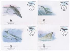 WWF Whales block of 4 + set 4 FDC WWF Bálnák négyestömb + sor 4 db FDC-n