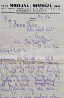 1930 Levél  Menyháza Fürdő rajzos fejléces papíron,   29x22cm