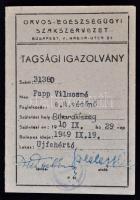 1949 Tagsági igazolvány, Orvosi-Egészségügyi Szakszervezet, tagsági bélyeggel, 11x8cm