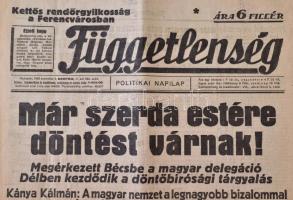 1938 Függetlenség c. lap a Bécsi döntésről szóló tudósítással