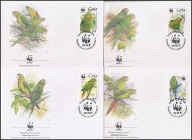 WWF papagáj sor 4 db FDC-n, WWF Parrot set 4 FDC