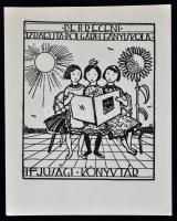 Vadász Endre (1901-1944): Ex libris Debreceni Izraelita Polgári Leányiskola, klisé, jelzett a klisén, 7,5×6,5 cm
