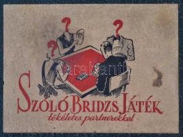 Szóló Bridzs Játék tökéletes partnerekkel. Társasjáték. Kiadja: Zilahi Kiss Mária. F.k. KV Filmnyomd...