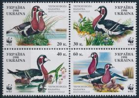 WWF Red-breasted Goose block of 4 + set 4 FDC WWF Vörösnyakú lúd négyestömb + sor 4 db FDC-n