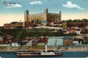 Pozsony, Pressburg, Bratislava; vár, gőzhajó / castle, steamship (EB)