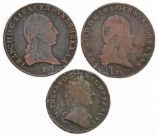 1762K 1kr Cu "Mária Terézia" + 1800B+S 3kr Cu "I. Ferenc" (2x), egyiken az évszámból egy 0 hiányzik T:2-,3 ph.