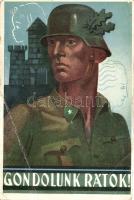 Gondolunk Rátok!, Székesfehérvár Bajtársi Szolgálatának segélylapja / WWII Hungarian military charity card s: Nagy Lajos (b)