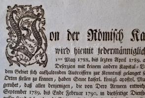 1789 Michael Wallis gróf által kiadott katonai amnesztia  / General-pardon for soldiers 48x38 cm