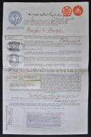 1895 A Britannia nevű angol hajón szállított árukra vonatkozó árubiztosítási kötvény okmánybélyegekkel / Insurance document issued for the Steamer Britannia