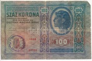 1912 100K (3x) felülbélyegzésekkel, közte piros "Deutschösterreich" és román felülbélyegzé...