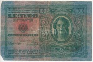 1912 100K (3x) felülbélyegzésekkel, közte piros "Deutschösterreich" és román felülbélyegzé...