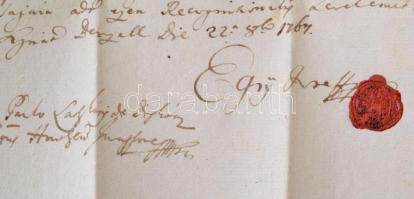 1767 Bercel (Nógrád vm.), Egry József (?-?) magyar nyelvű elismerőlevele különféle zálogainak kivált...