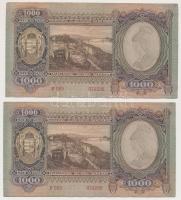 1943. 1000P (2x) közeli sorszám, hullámos papír T:II egyiken sarokhiány
Adamo P21