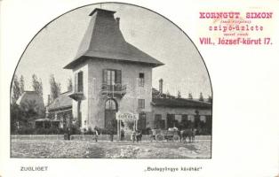Budapest XII. Zugliget, Budagyöngye kávéház, Korngut Simon műcipész reklámjával