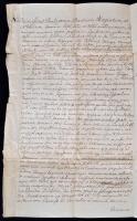 1784 Pest-Pilis-Solt vármegye igazolólevele vármegyei birtokügyekről. két korábbi irat átírásával, nagyszigeti Szily József (1746-1827) vármegyei alispán, későbbi országgyűlési követ aláírásával, a külzeten töredékes viaszpecséttel