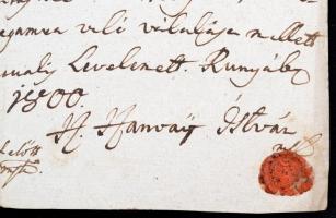 1800 Hanvay István gömör-kishonti birtokos magyar nyelvű adósságlevele runyai birtokának ügyében, rá...