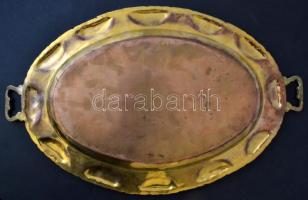 Díszes réz tálca, 57x35 cm