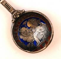 "Ducatus Venetus" ezüstözött, zománcozott fém kanál, h: 14 cm