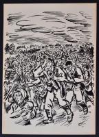 Frans Masereel (1889-1972): Háborúban. Fametszet, papír, jelzett a dúcon, 34x24 cm