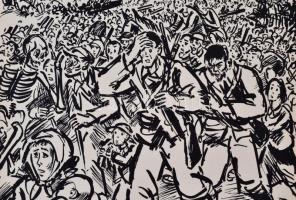 Frans Masereel (1889-1972): Háborúban. Fametszet, papír, jelzett a dúcon, 34x24 cm