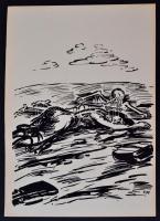 Frans Masereel (1889-1972): Halálos vizeken. Fametszet, papír, jelzett a dúcon, 34x24 cm