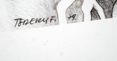 Töreky Ferenc (1922-): A bűn fája. Nyomat, papír, jelzett a nyomaton, 31×30 cm