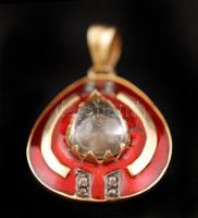 Aranyozott ezüst (Ag.) medál zománc díszítéssel és rutilkvarc kővel, apró gyémánttokkal, jelzett, br...