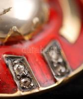 Aranyozott ezüst (Ag.) medál zománc díszítéssel és rutilkvarc kővel, apró gyémánttokkal, jelzett, br...