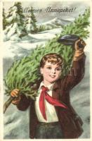 'Kellemes Ünnepeket!' úttörő motívumlap / Christmas motive postcard, Hungarian pioneer