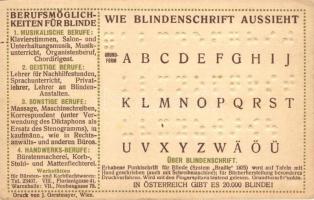 I. Österreichischer Blindenverein, Wohlfahrtkarte für Blinde, Blinednschrift. Druck von J. Gerstmaye...