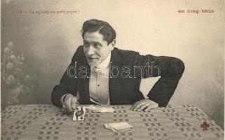 En cinq secs - set of 4 unused French playing card postcards