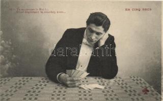 En cinq secs - set of 4 unused French playing card postcards