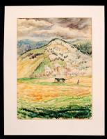 Farkasházy Miklós (1895-1964): Kapáló asszony. Akvarell, papír, jelzett, 46×34 cm