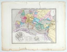 1861 E. Andriveau-Goujon: Európa a keresztes hadjáratok korában, nagyméretű térképe acélmetszet szakadásokkal / 1861 E. Andriveau-Goujon: Etched map of Europe during the Crusader wars. tears 70x55 cm