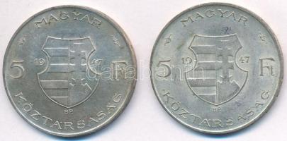 1947. 5Ft Ag "Kossuth" (2x) T:2,2-