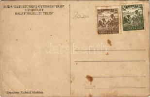 Balatonlelle, Budapesti Szünidei Gyermektelep Egyesület telepe, belső, étkező gyerekek, kiadja Franz...