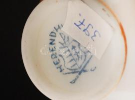 Herendi virágmintás mini fedeles váza, kézzel festett, jelzett, javítással, m: 8 cm