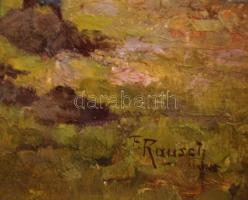 Rausch jelzéssel: Betakarítás. Olaj, karton, üvegezett keretben,  12×16 cm