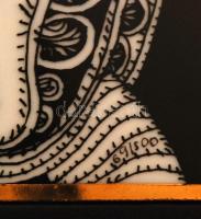 Hollóházi Szász Endre porcelánkép, hibátlan, jelzett, sorszámozott 69/500, 17x12 cm, bőr keretben